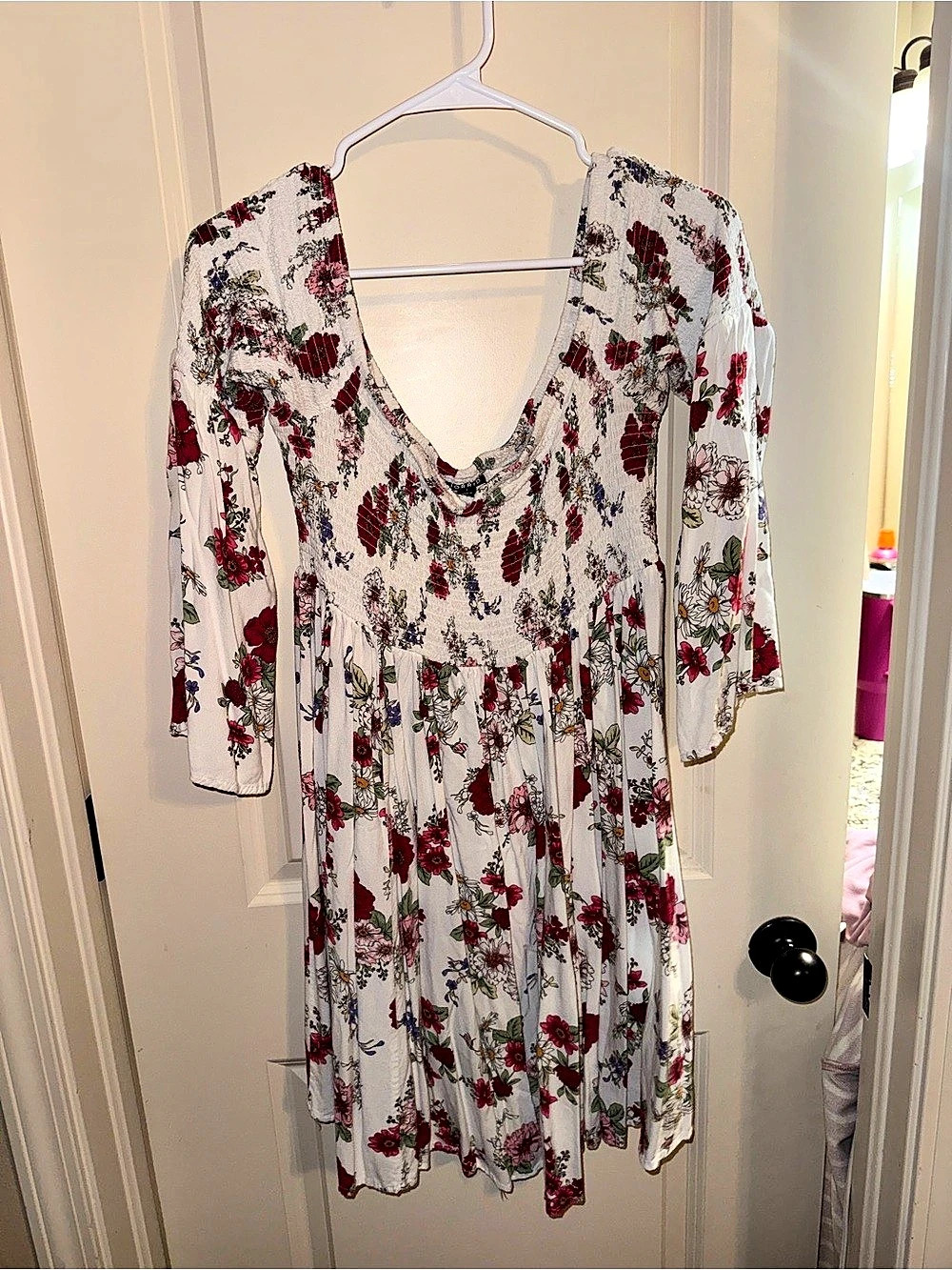 TORRID Smocked Off-Shoulder Floral Mini Dress White & Red Size 1